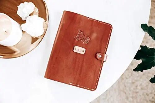 Personalized Leather Journal, A5 Organizer Agenda, Planner, Custom name, initials, Cat pattern