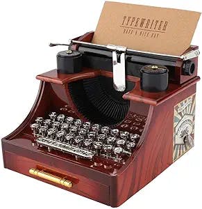 AUNMAS Vintage Style Typewriter Music Box with Drawer Mechanical Music Box Jewelry Storage Box Christmas Valentine's Day Birthday Gift